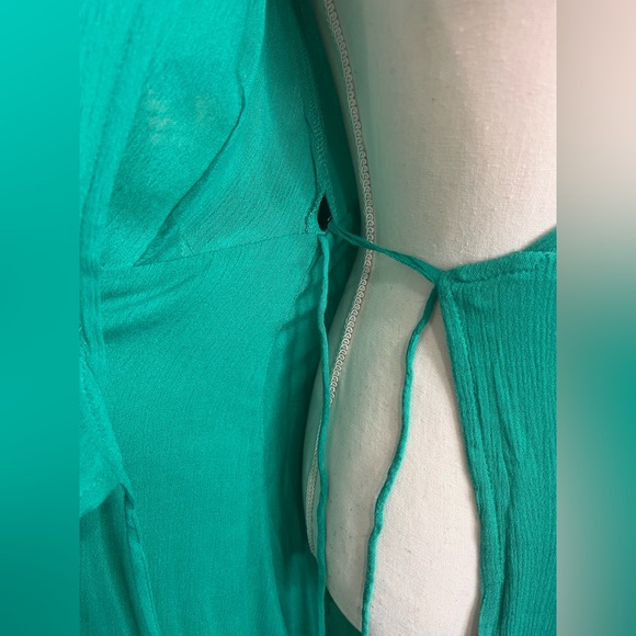 Lulus Green Maxi Wrap Dress Size Small Flutter Sleeve V Neck Tie Waist Boho - Picture 12 of 12